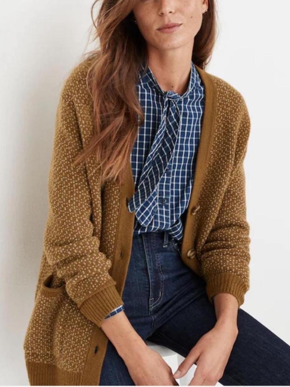 Madewell Golden Yellow White Detailed Knit Cardigan in Women’s Size Small